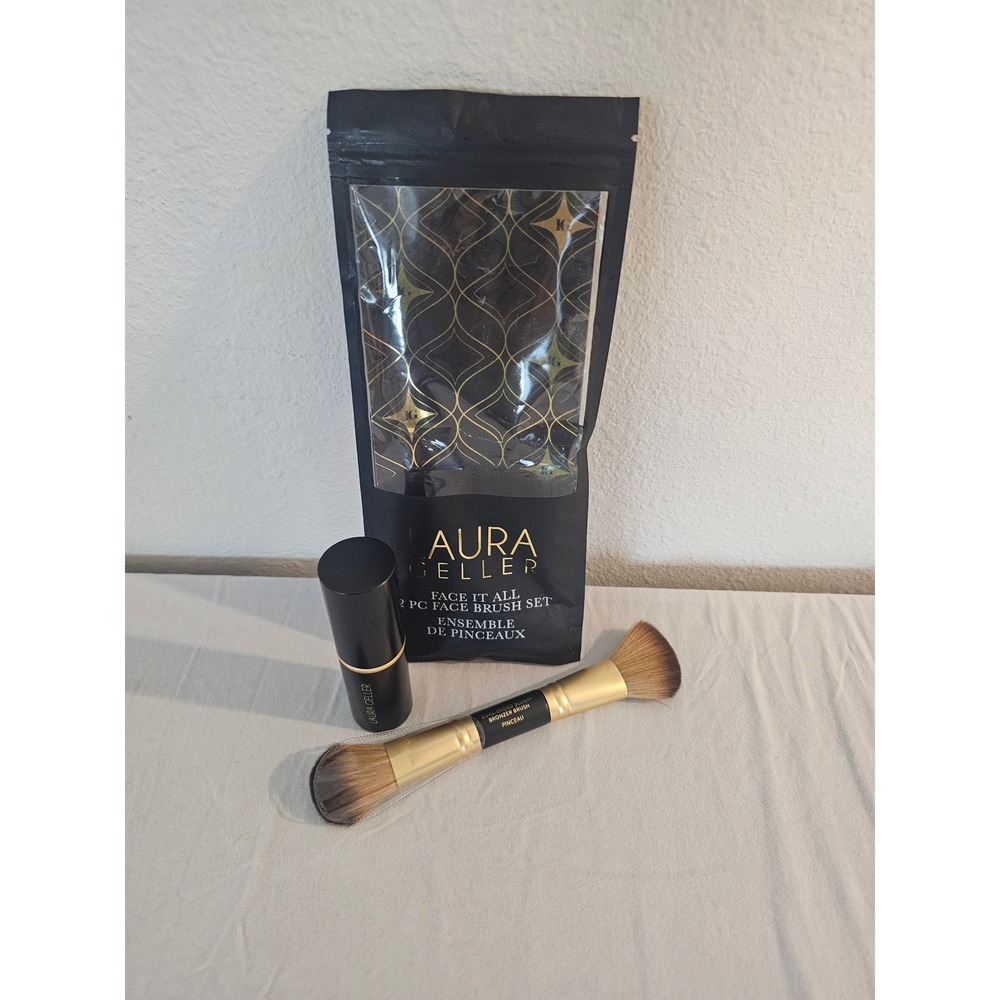 Laura Geller Face It All 2 PC Face‎ Brush Set Kabuki & Dual Ended Blush Bronzer
